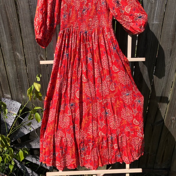Angie Peasant Sleeve Red Print Maxi Dress M - Picture 11 of 12